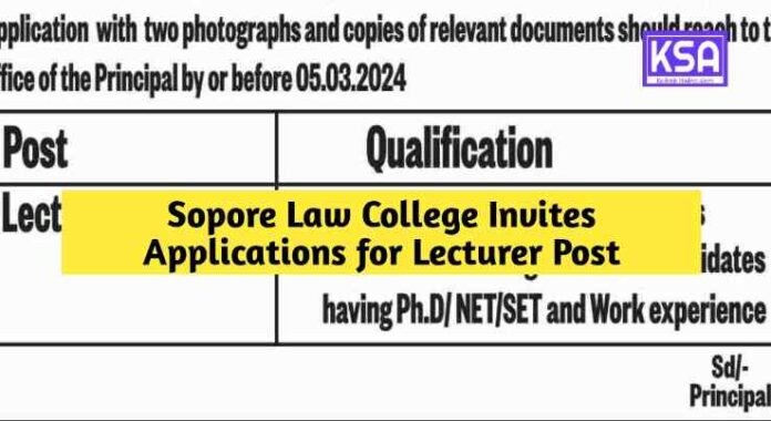 Sopore Law College Invites Applications for Lecturer Post