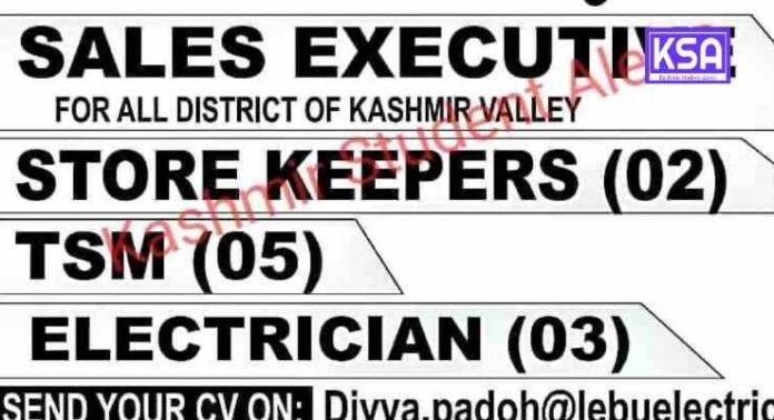 Lebue Electric Vehicles is urgently recruiting for several positions in the Kashmir Valley
