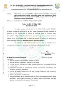 JKBOPEE extends last date for submission of online application forms for B.Ed. Courses-2024