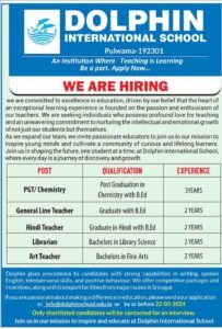 Dolphin International School Pulwama is Hiring