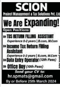 Jobs at SCION Project Management & Tax Solutions Pvt. Ltd Apply Now 5 SCION Project Management & Tax Solutions Pvt. Ltd