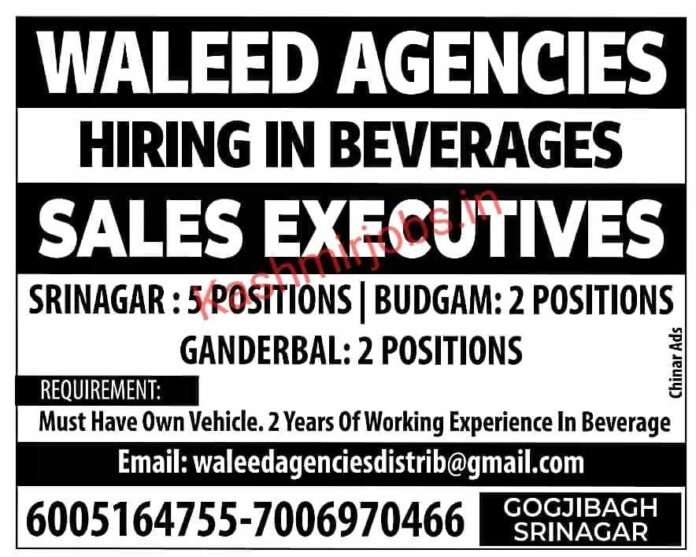 Waleed Agencies Hiring for Beverage Sales Executives
