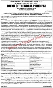Registration for CUET-2024 for Admission to Undergraduate Programmes Offered by Degree Colleges in Jammu and Kashmir