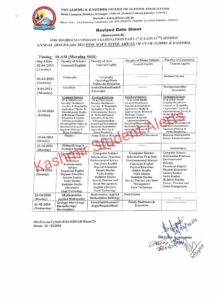 JKBOSE 11th Revised Date sheet 2024 for Soft Zone