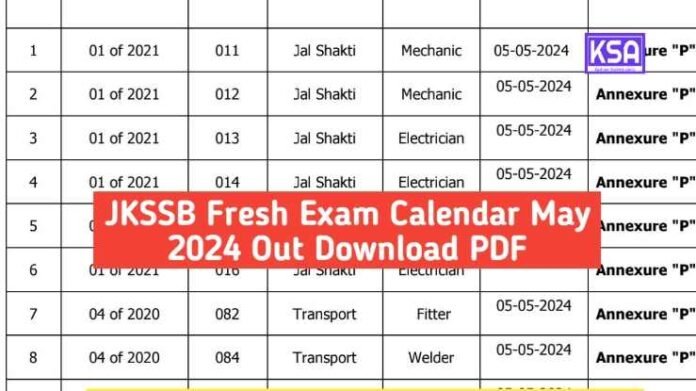 JKSSB Fresh Exam Calendar 2024 for various Vacancies