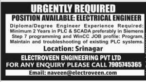 Electroveen Engineering Pvt Ltd is looking for an Electrical Engineer