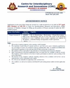 Kashmir University Project Associate Recruitment 2024, Salary 35000, Check eligibility 1 Kashmir University Project Associate Recruitment 2024, Salary 35000, Check eligibility