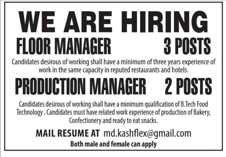 Floor Managers and Production Managers jobs Recruitment 2024