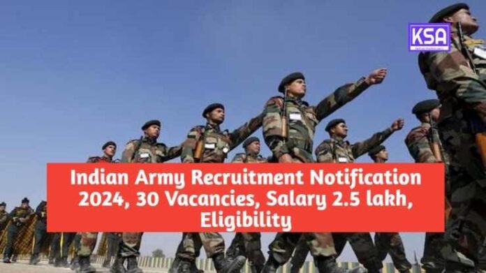 Indian Army Recruitment Notification 2024, 30 Vacancies, Salary 2.5 lakh, Eligibility