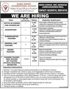 Jobs at Dubai Grand International School Srinagar