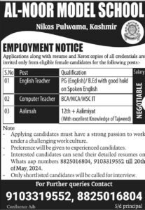 Al-Noor Model School Pulwama Recruitment 2024