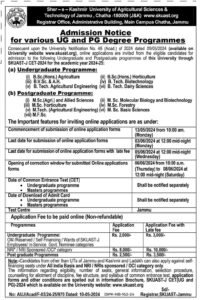 SKUAST Announces Admission for UG and PG Programmes