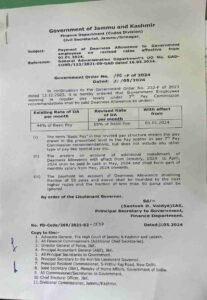 Jammu and Kashmir Announces Revised Dearness Allowance Rates for Government Employees