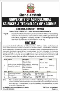 Sher-e-Kashmir University of Agricultural Sciences & Technology of Kashmir Notice