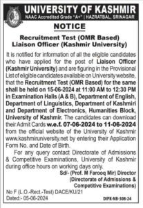 University of Kashmir Recruitment 2024, check vacancy & Eligibility