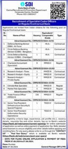 State Bank of India Recruitment 2024 for Specialist Cadre Officers Apply Online 1 State Bank of India Recruitment 2024 for Specialist Cadre Officers, check eligibility