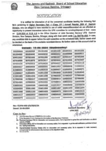 JKBOSE Class 11th Important Notification Annual Regular 2024