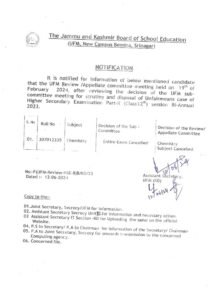 JKBOSE Important Notification Class 12th Students, check here