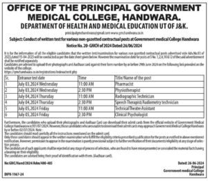 Government Medical College, Handwara Conducts Written Test for Various Non-Gazetted Contractual Posts