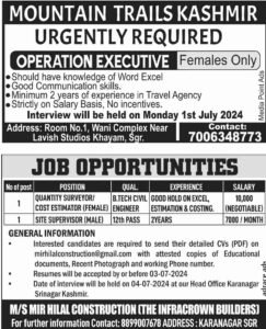 Jobs at Mountain Trails Kashmir and Mir Hilal Construction, Check Eligibility 1 Jobs at Mountain Trails Kashmir and Mir Hilal Construction, Check Eligibility