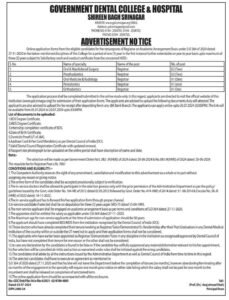 Govt Dental College & Hospital Srinagar Recruitment 2024, Check Eligibility