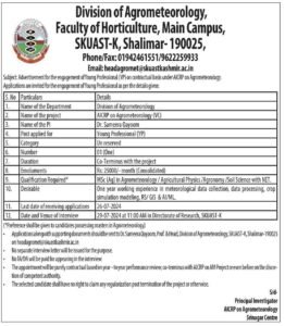 SKUAST Recruitment 2024 Application form, Last Date, Qualification