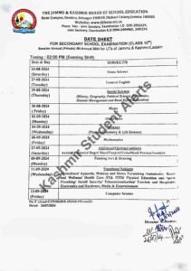 JKBOSE 10th Date sheet 2024 Annual/ Bi-Annual/ Private Download