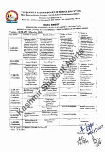 JKBOSE 12th Date sheet 2024 Annual / Bi-Annual / Private Download 