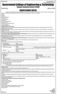 Govt College of Engineering & Technology Invites Applications for Assistant Professors, Teaching Assistants, and Assistant Librarian