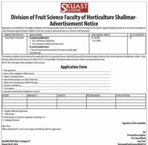 SKUAST Kashmir Invites Applications for Senior Project Associate II
