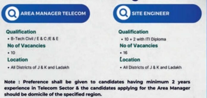 COMTECH GROUP Kashmir jobs Recruitment for Area Manager Telecom and Site Engineer