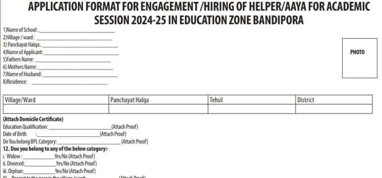 Anganwadi Recruitment Notification 2024: Engagement of Helpers/AAYAs in Bandipora, J&K