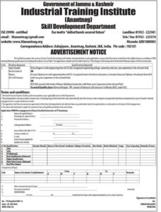 ITI Anantnag Recruitment 2024 Application form, Eligibility, Last Date