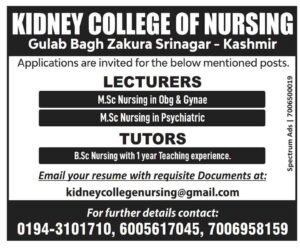 Kidney College of Nursing Invites Applications for Lecturers and Tutors 1 Kidney College of Nursing Invites Applications for Lecturers and Tutors