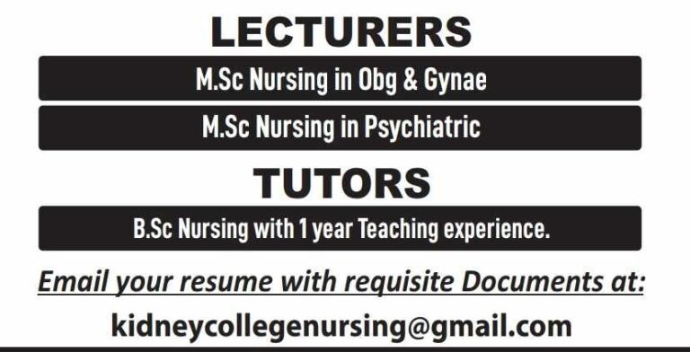 Kidney College of Nursing Invites Applications for Lecturers and Tutors