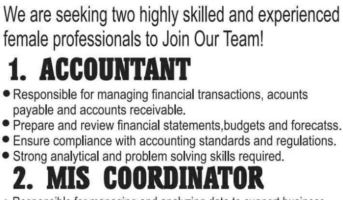 Accountant and MIS Coordinator jobs at Dadoo Construction Srinagar