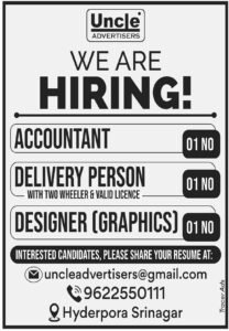 Designer, Delivery Person & Accountant Jobs Recruitment 2024