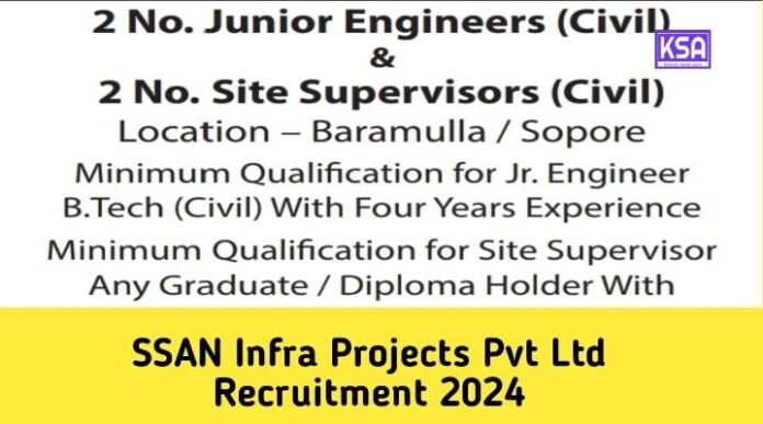 SSAN Infra Projects Pvt Ltd Recruitment 2024 for Junior Engineers and Site Supervisors
