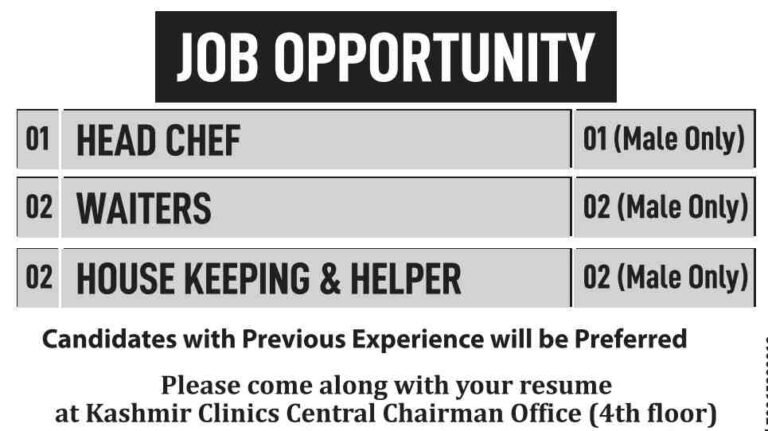 Majlis-E-Wazwan Recruitment for Head Chef, Waiters, Housekeeping & Helper Positions