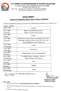 JKBOSE JKSOS Class 12th Date Sheet 2024 for Annual Session Released