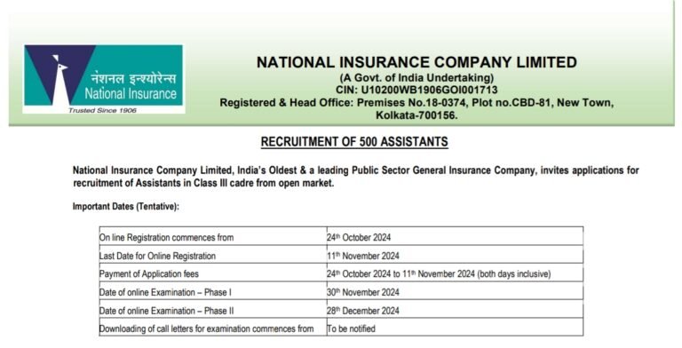 NICL Assistant Recruitment 2024: Apply for 500 Posts, check eligibility, last date