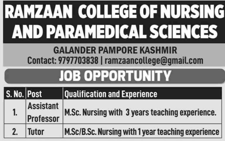Jobs Recruitment at Ramzaan College of Nursing and Paramedical Sciences