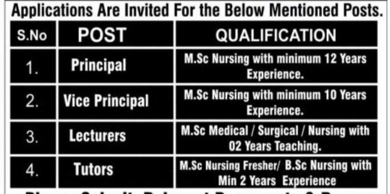 Various Vacancies at Sarah Institute of Medical Sciences: Principal, Vice Principal, Lecturers, and Tutors Needed