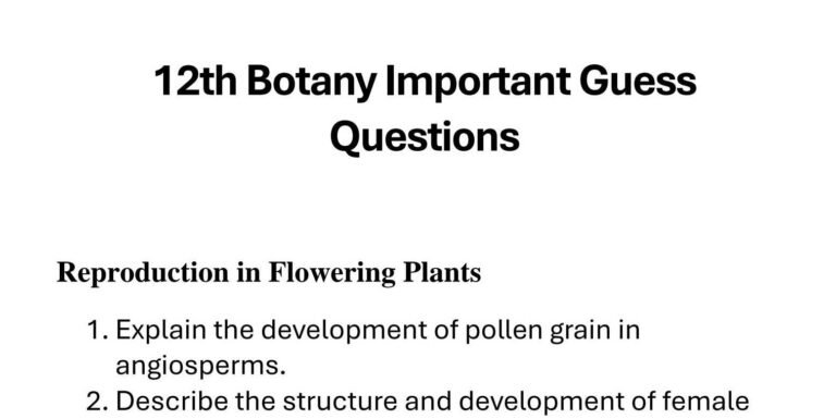 JKBOSE 12th Botany Important Guess Questions 2025 Download PDF