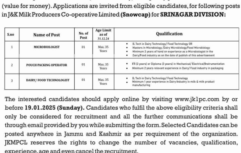 JKMPCL Recruitment 2024-25: Check Vacancy, Qualification, Last Date