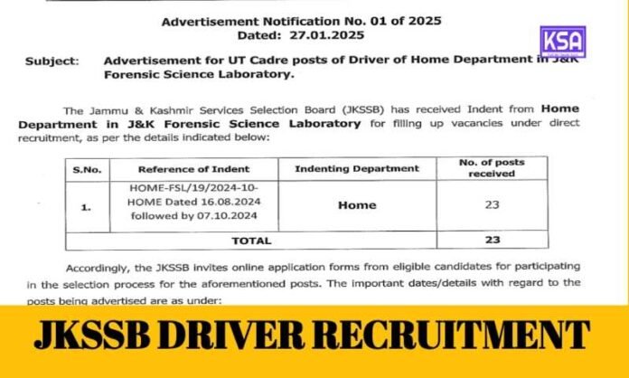 JKSSB Driver Recruitment 2025 Apply Online, Eligibility, Qualification, Last Date