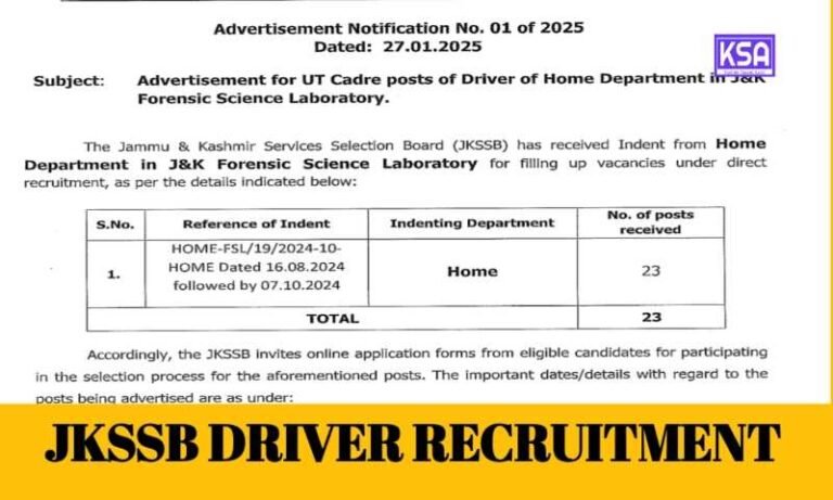 JKSSB Driver Recruitment 2025 Apply Online,  Eligibility, Qualification, Last Date