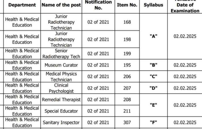 JKSSB Fresh Exam Calendar 2025 Download pdf