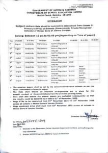 DSEJ Jammu Issues Uniform Date Sheet 2025 for Classes 1st to 9th | Winter Zone Schools