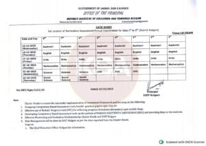 Class 1st to 8th Annual Exam Date Sheet 2025 – Download DIET Kulgam Exam Schedule PDF